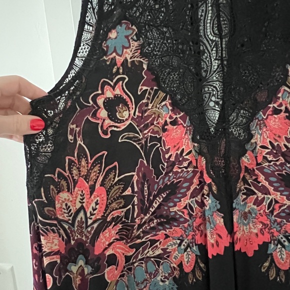 Free People Marsha Black Floral Lace Insert Slip Dress Size S - Picture 4 of 6